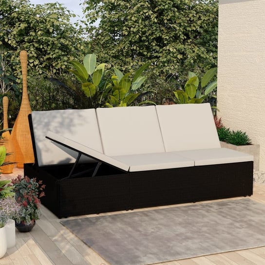 vidaXL Rozkładane łóżko ogrodowe z poduszką, polirattan, czarne vidaXL