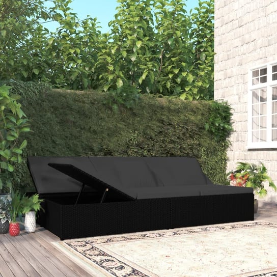 vidaXL Rozkładane łóżko ogrodowe z poduszkami, polirattan, czarne vidaXL