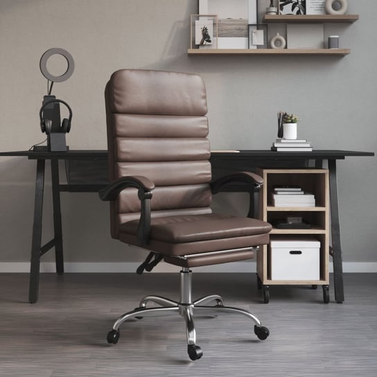 Vidaxl rozkładane, masujące krzesło biurowe, brązowe, sztuczna skóra vidaXL
