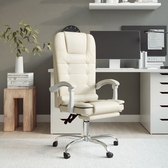 Vidaxl rozkładane, masujące krzesło biurowe, kremowe, sztuczna skóra vidaXL