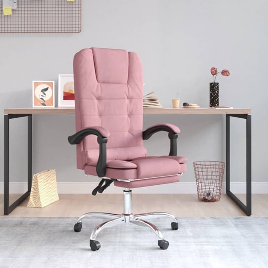 Vidaxl rozkładane, masujące krzesło biurowe, różowe, aksamit vidaXL