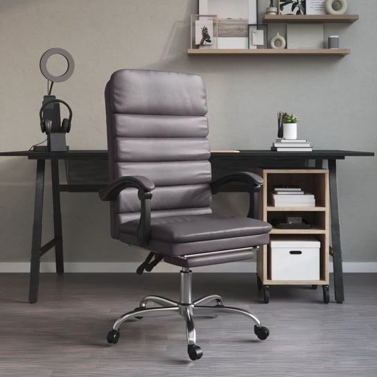 Vidaxl rozkładane, masujące krzesło biurowe, szare, sztuczna skóra vidaXL