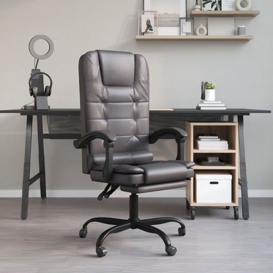 Vidaxl rozkładane, masujące krzesło biurowe, szare, sztuczna skóra vidaXL