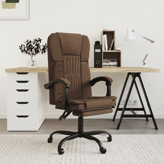 vidaXL Rozkładany fotel biurowy, brązowy, obity tkaniną vidaXL