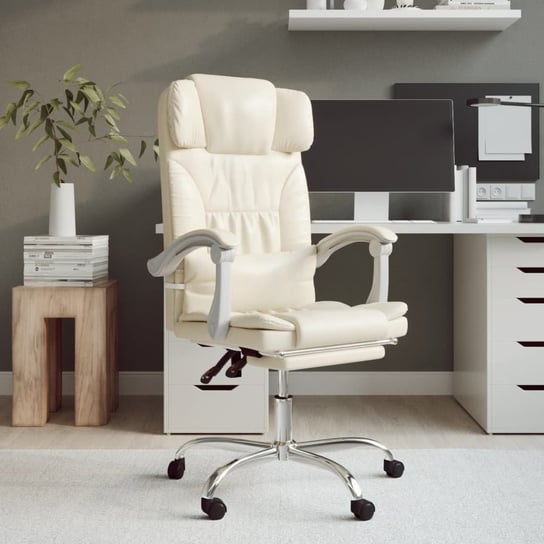 Vidaxl rozkładany fotel biurowy, kremowy, sztuczna skóra vidaXL