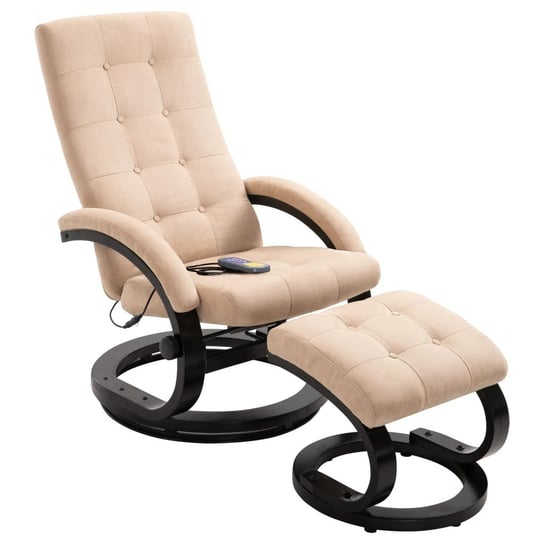 VidaXL Rozkładany fotel do masażu z podnóżkiem, kremowy, tkanina vidaXL