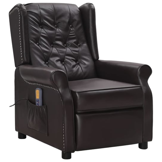 vidaXL Rozkładany fotel masujący, błyszcząca brązowa, sztuczna skóra vidaXL