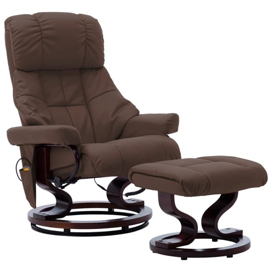 vidaXL Rozkładany fotel masujący, brązowy, ekoskóra i gięte drewno vidaXL