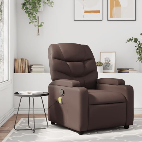 vidaXL Rozkładany fotel masujący, brązowy, obity sztuczną skórą vidaXL