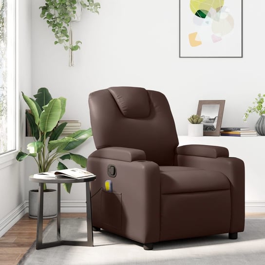vidaXL Rozkładany fotel masujący, brązowy, obity sztuczną skórą vidaXL