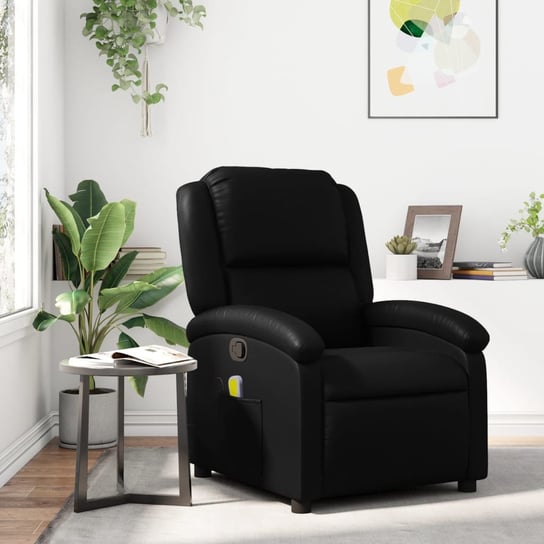 vidaXL Rozkładany fotel masujący, czarny, sztuczna skóra vidaXL