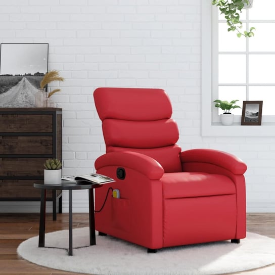 vidaXL Rozkładany fotel masujący, czerwony, sztuczna skóra vidaXL