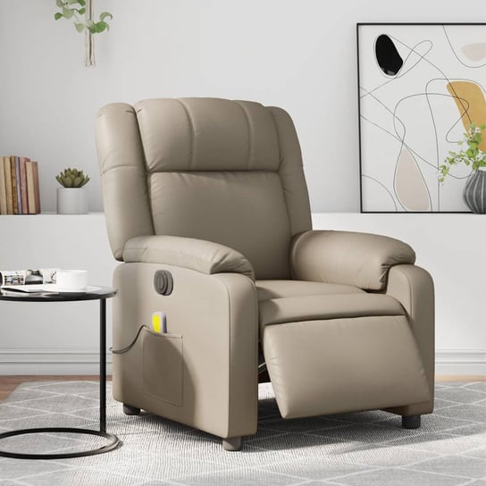 vidaXL Rozkładany fotel masujący, elektryczny, cappuccino, ekoskóra vidaXL