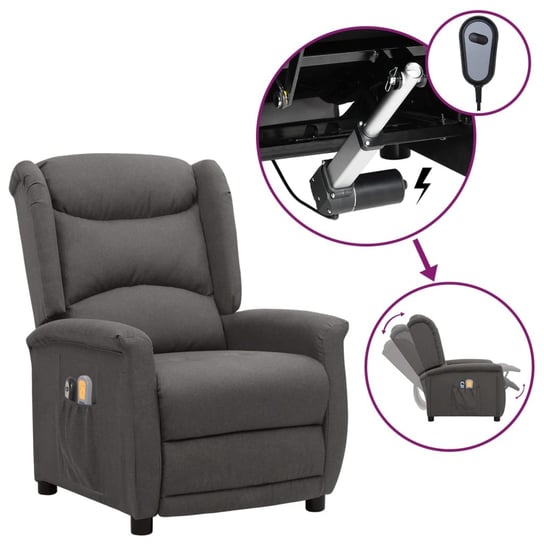 vidaXL Rozkładany fotel masujący, elektryczny, ciemnoszary, tkanina vidaXL