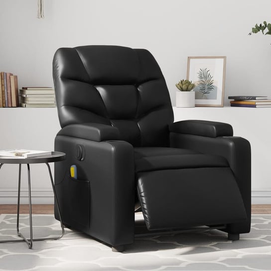 vidaXL Rozkładany fotel masujący, elektryczny, czarny, sztuczna skóra vidaXL
