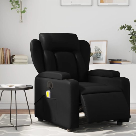 vidaXL Rozkładany fotel masujący, elektryczny, czarny, sztuczna skóra vidaXL