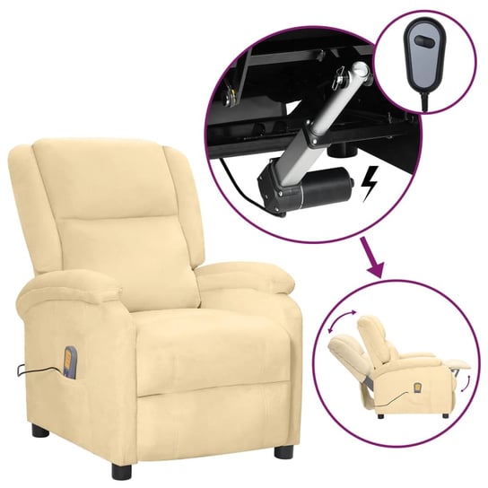 vidaXL Rozkładany fotel masujący, elektryczny, kremowy, aksamit vidaXL