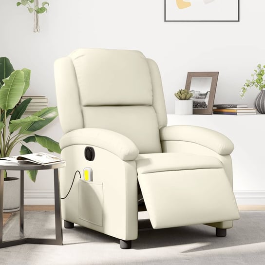 vidaXL Rozkładany fotel masujący, elektryczny, kremowy, sztuczna skóra vidaXL