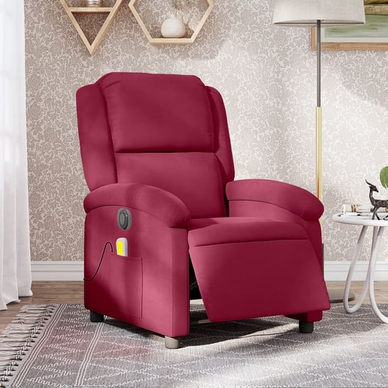 vidaXL Rozkładany fotel masujący, elektryczny, winna czerwień, aksamit vidaXL