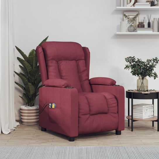 vidaXL Rozkładany fotel masujący, elektryczny, winna czerwień, tkanina vidaXL