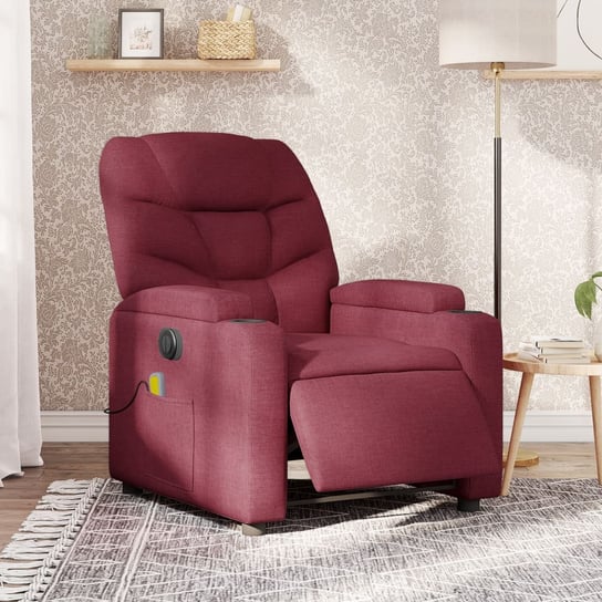 vidaXL Rozkładany fotel masujący, elektryczny, winna czerwień, tkanina vidaXL