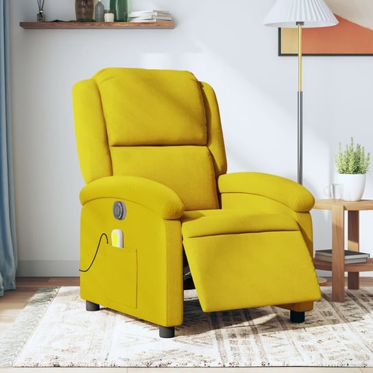 vidaXL Rozkładany fotel masujący, elektryczny, żółty, aksamit vidaXL