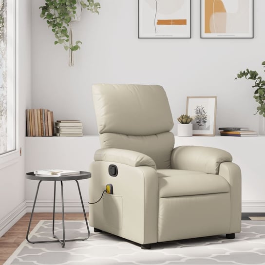 vidaXL Rozkładany fotel masujący, kremowe, sztuczna skóra vidaXL