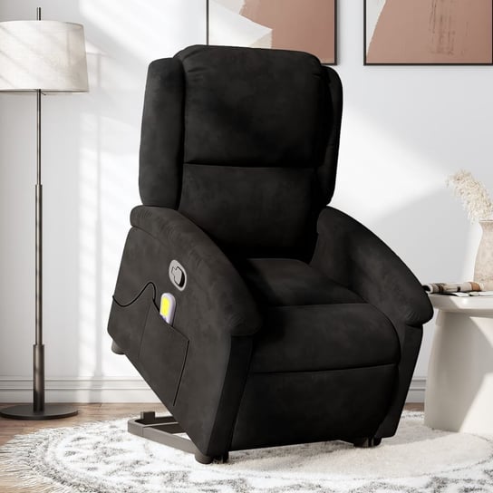 vidaXL Rozkładany fotel masujący, podnoszony, czarny, aksamitny vidaXL
