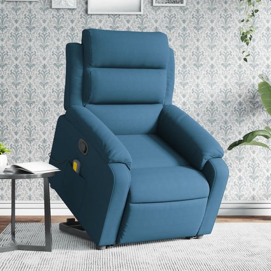 vidaXL Rozkładany fotel masujący, podnoszony, niebieski, aksamitny vidaXL