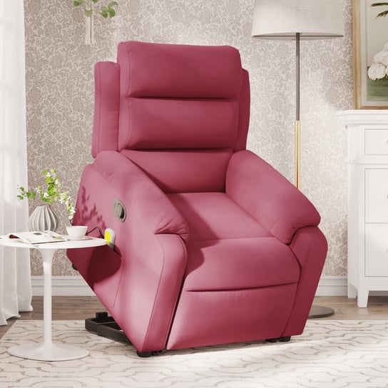 vidaXL Rozkładany fotel masujący, podnoszony, winna czerwień, aksamit vidaXL