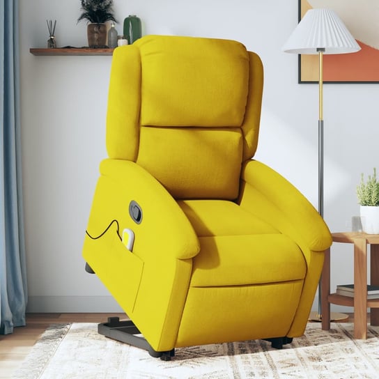 vidaXL Rozkładany fotel masujący, podnoszony, żółty, aksamitny vidaXL