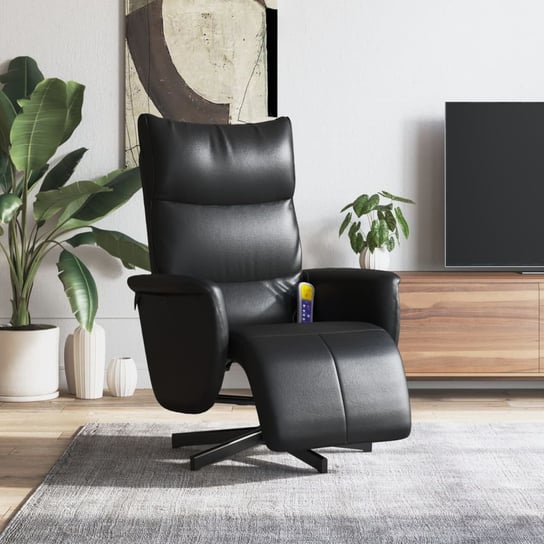 vidaXL Rozkładany fotel masujący z podnóżkiem, czarny, sztuczna skóra vidaXL