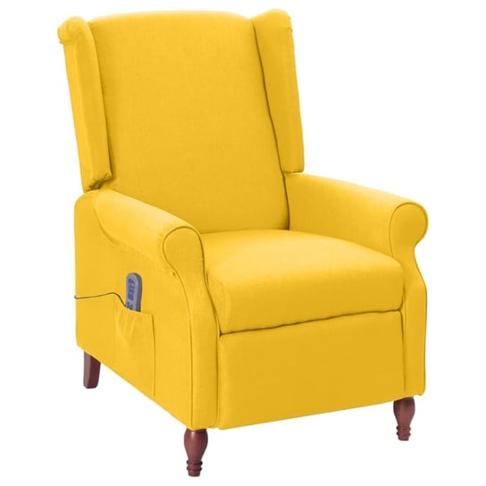 vidaXL Rozkładany fotel masujący, żółty, obity tkaniną vidaXL