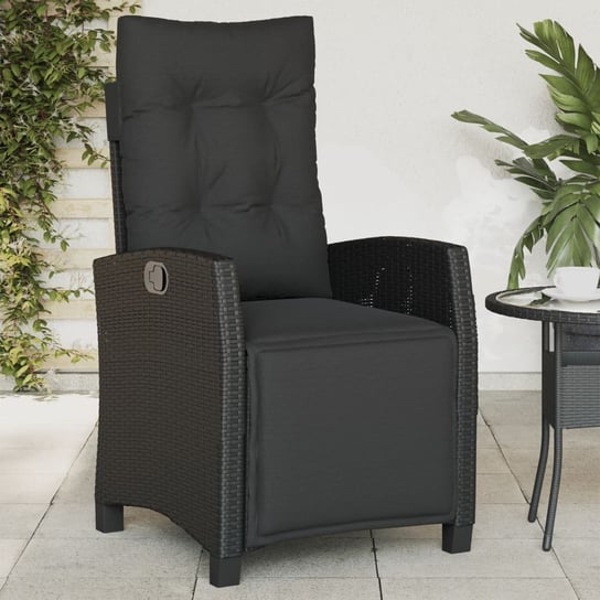 vidaXL Rozkładany fotel ogrodowy z podnóżkiem, czarny polirattan vidaXL