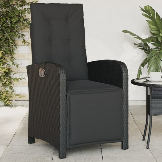 vidaXL Rozkładany fotel ogrodowy z podnóżkiem, czarny rattan PE vidaXL
