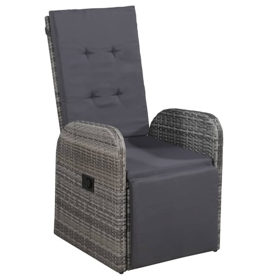vidaXL Rozkładany fotel ogrodowy z poduszką, rattan PE, szary vidaXL