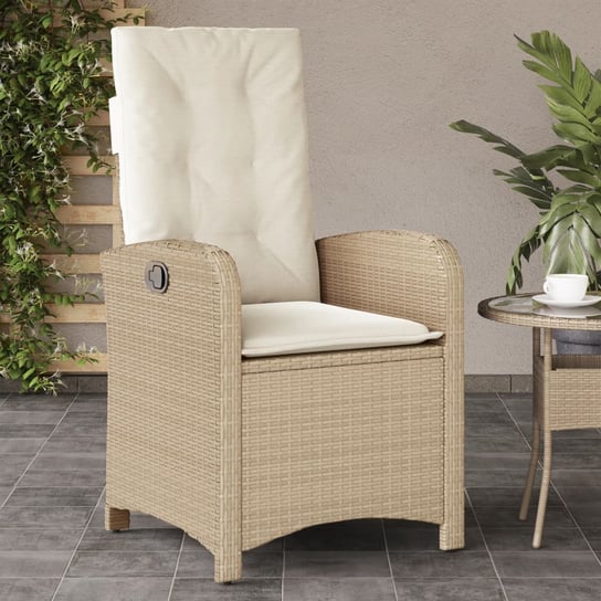 vidaXL Rozkładany fotel ogrodowy z poduszkami, beżowy polirattan vidaXL