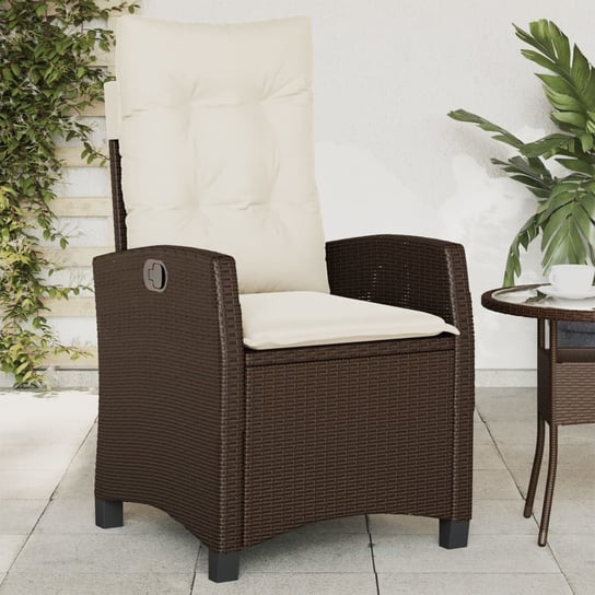 vidaXL Rozkładany fotel ogrodowy z poduszkami, brązowy polirattan vidaXL