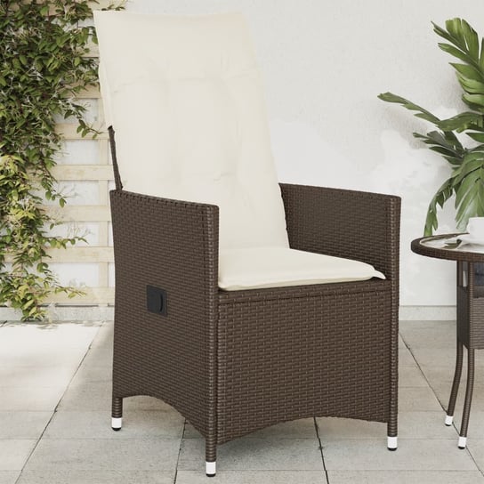vidaXL Rozkładany fotel ogrodowy z poduszkami, brązowy polirattan vidaXL