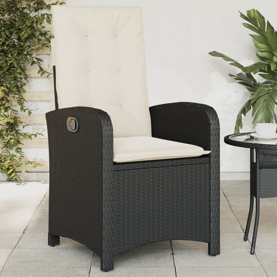 vidaXL Rozkładany fotel ogrodowy z poduszkami, czarny polirattan vidaXL