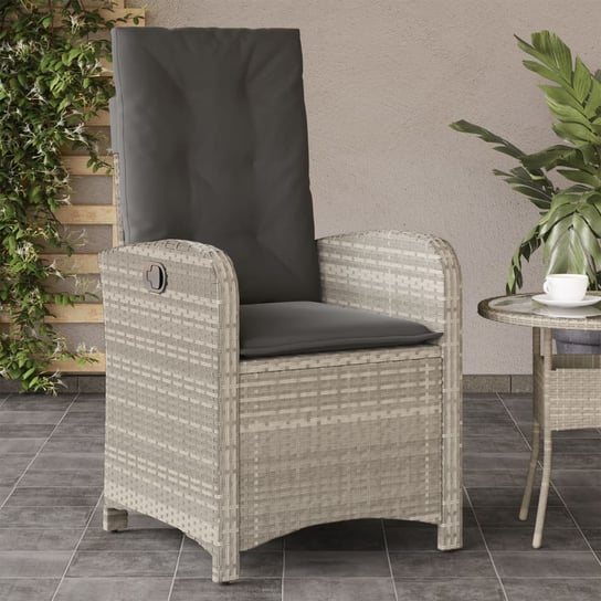 vidaXL Rozkładany fotel ogrodowy z poduszkami, jasnoszary polirattan vidaXL