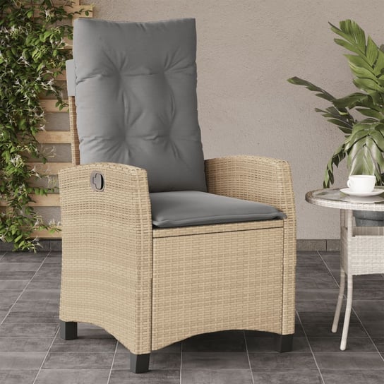 vidaXL Rozkładany fotel ogrodowy z poduszkami, mieszany beż polirattan vidaXL