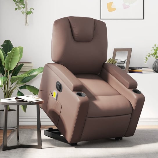vidaXL Rozkładany fotel pionizujący z masażem, elektryczny, brązowy vidaXL
