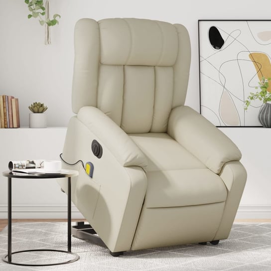 vidaXL Rozkładany fotel pionizujący z masażem, elektryczny, kremowy vidaXL