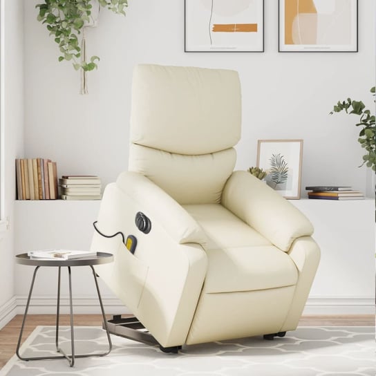 vidaXL Rozkładany fotel pionizujący z masażem, elektryczny, kremowy vidaXL