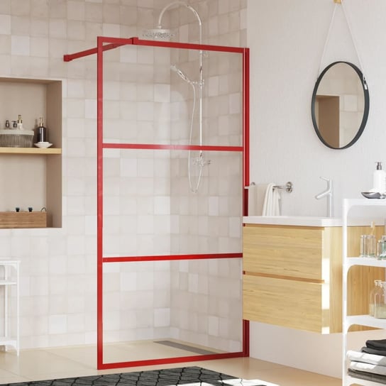 vidaXL Ścianka prysznicowa, przezroczyste szkło ESG, czerwona, 100x195 vidaXL