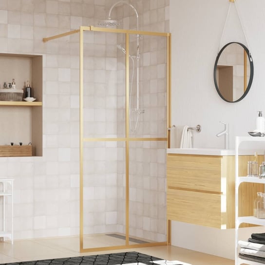 vidaXL Ścianka prysznicowa, przezroczyste szkło ESG, złota, 100x195 cm vidaXL