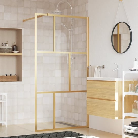 vidaXL Ścianka prysznicowa, przezroczyste szkło ESG, złota, 115x195 cm vidaXL