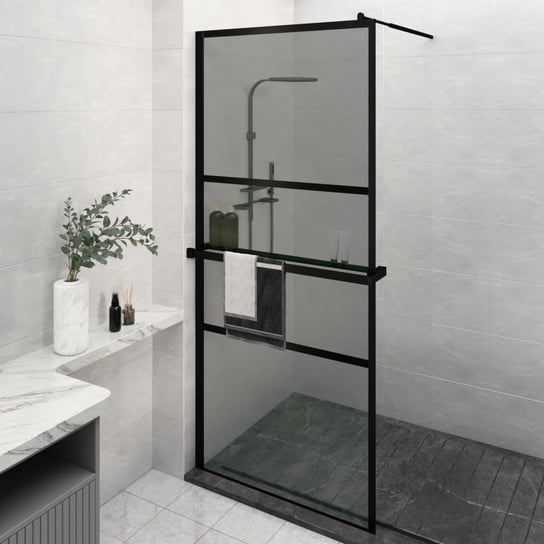 vidaXL Ścianka prysznicowa z półką, czarna, 100x195 cm ESG i aluminium vidaXL