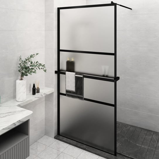 vidaXL Ścianka prysznicowa z półką, czarna, 115x195 cm ESG i aluminium vidaXL